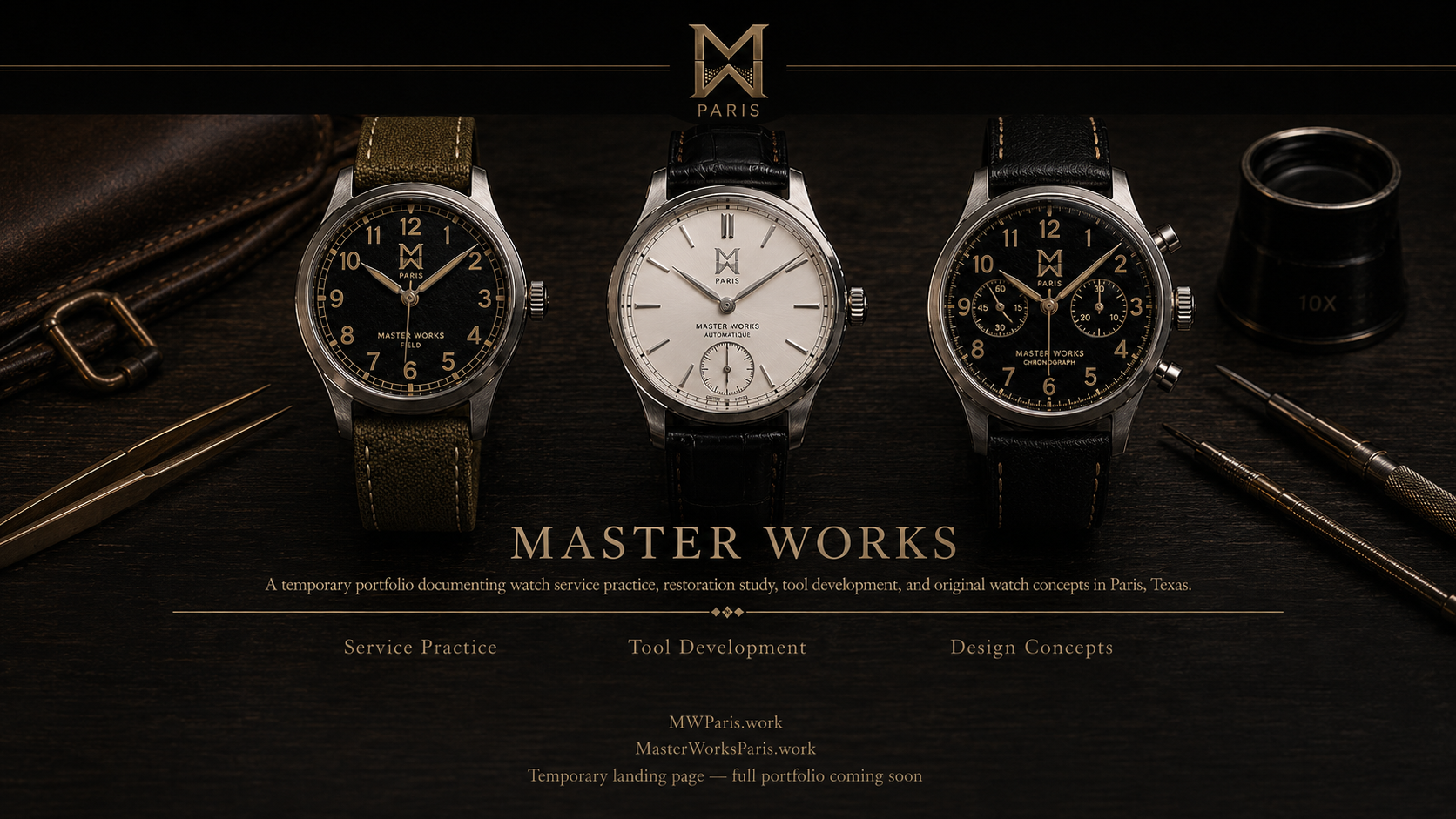 Master Works Paris temporary portfolio landing page